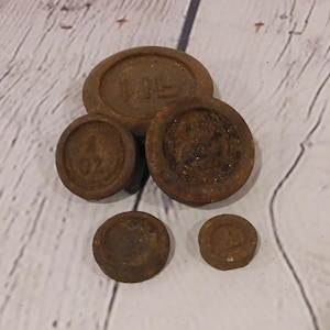 Cast Iron Scale Weights, Antique Set of Five Balance Scale Weights, SC37