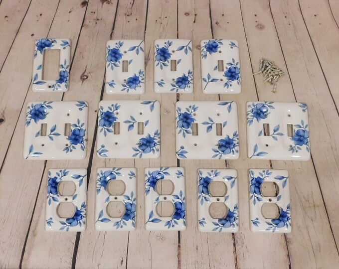 Vintage Blue & White Floral Porcelain Switch Plate Covers and Outlet