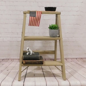Vintage Painted Step Ladder, Plant Stand Ladder, Farmhouse Style, Cottage, Porch Decor, Wooden Ladder, L04