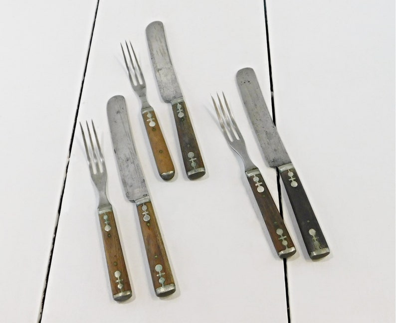 Antique Pewter Inlay Wood Handle Flatware Landers Frary Etsy