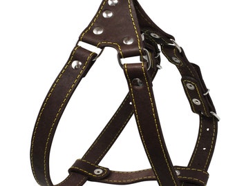 Genuine Leather Medium 22.5"-26" Chest 3/4-inch Wide Adjustable Dog Step-in Harness Brown