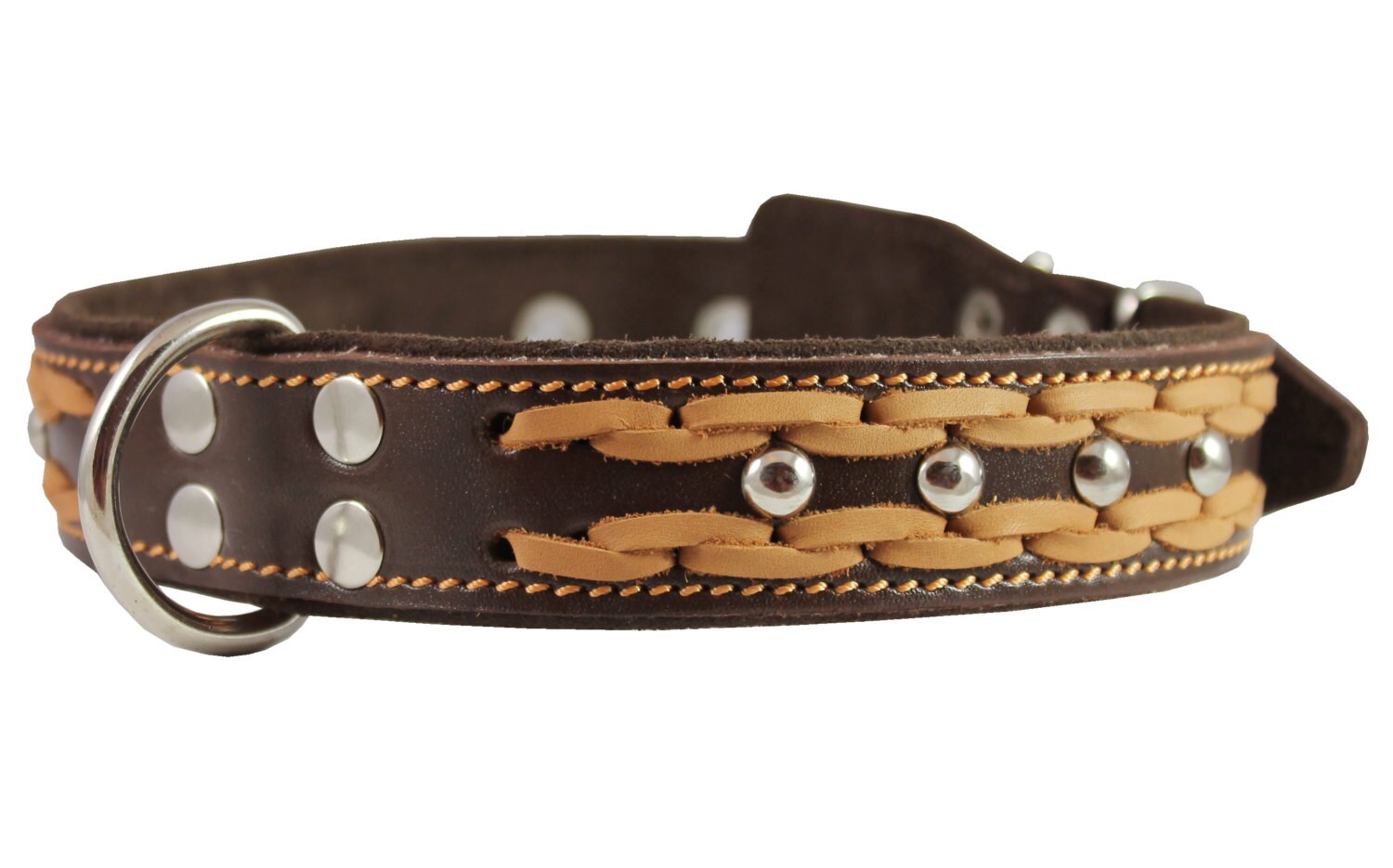 High Quality Genuine Leather Braided Studded Dog Collar Brown Etsy