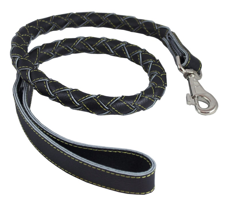 Round Fully Braided Genuine Leather Dog Leash 43 Long Etsy