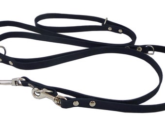 6 Way Euro Multifunctional Thick Leather Dog Leash Adjustable Schutzhund Lead 49"-94" Long 1/2" Wide (12 mm) Medium Breeds