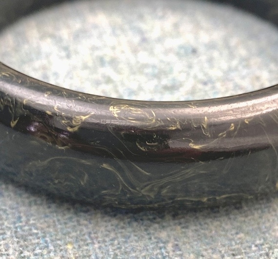 Bakelite Bangle Bracelet Black Marbled With Yello… - image 5