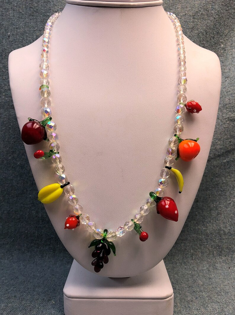 Art Glass Fruit Salad Necklace Aurora Borealis Crystal Beads Etsy