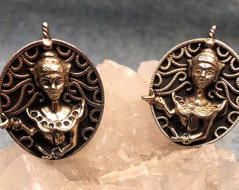 Huge Vintage Swank Designers Collection Bali Siam Goddess Cufflinks Goldtone