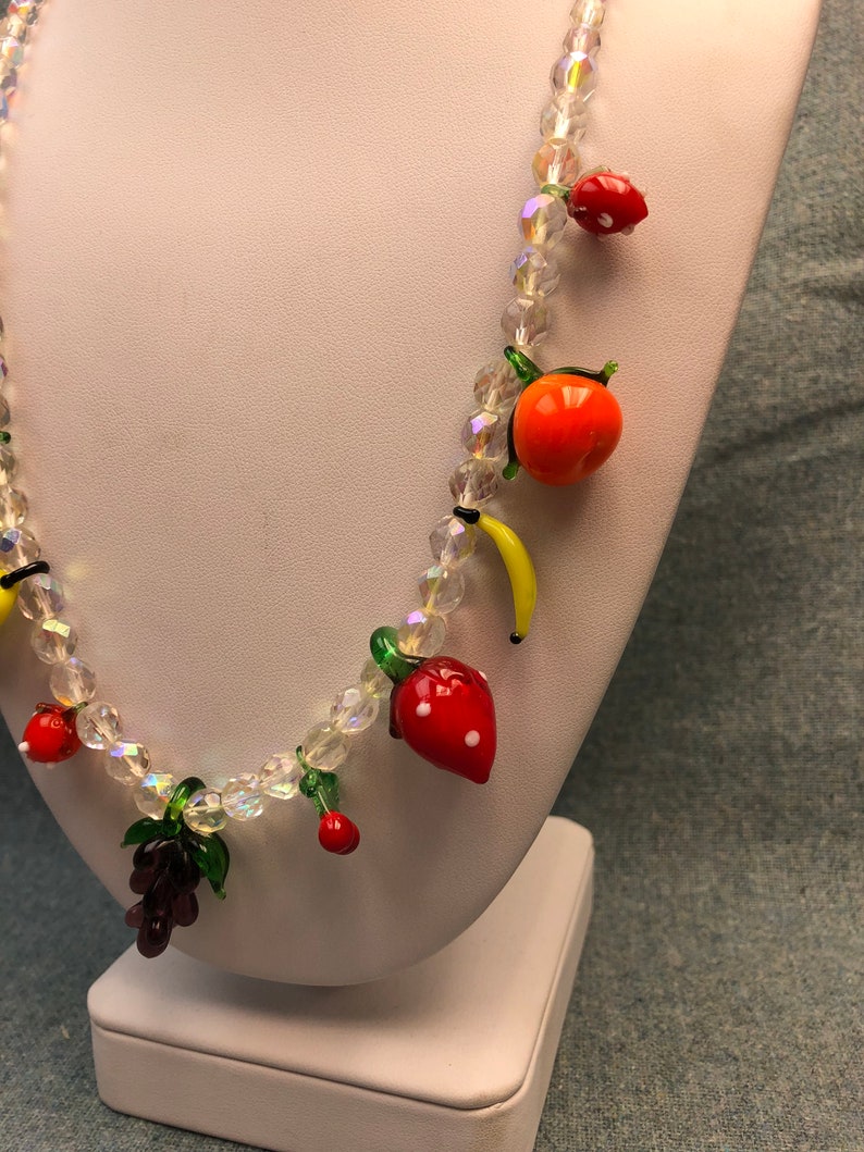 Art Glass Fruit Salad Necklace Aurora Borealis Crystal Beads Etsy