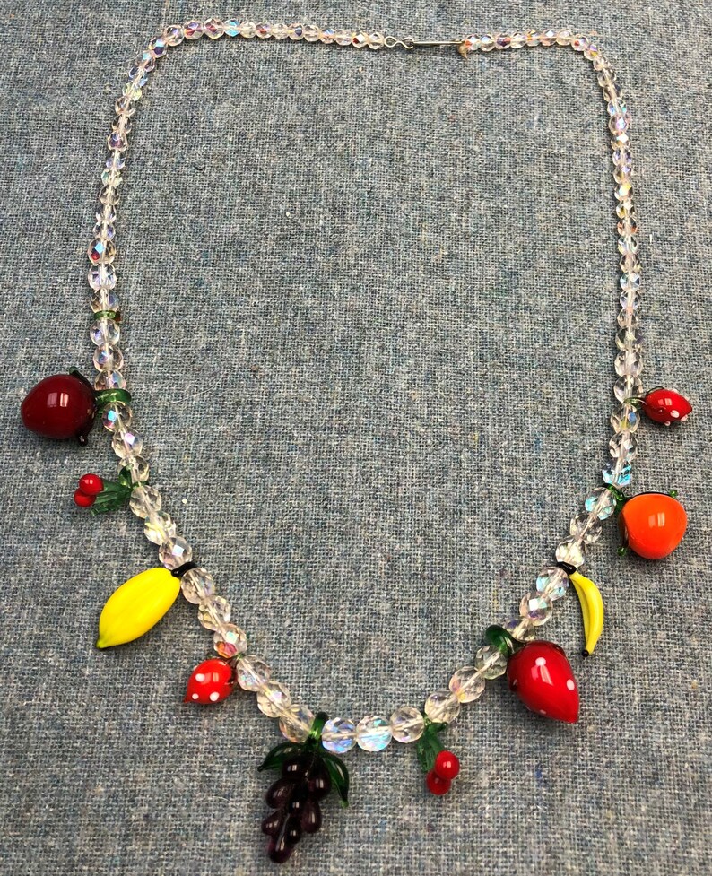 Art Glass Fruit Salad Necklace Aurora Borealis Crystal Beads Etsy