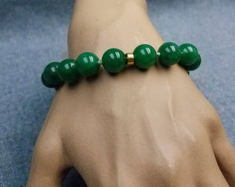 Lucky Chunky Green Jade Bead Bracelet 12.25 MM Hand Knotted 8.5 Inch