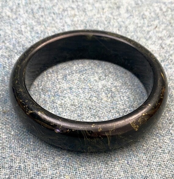Bakelite Bangle Bracelet Black Marbled With Yello… - image 9
