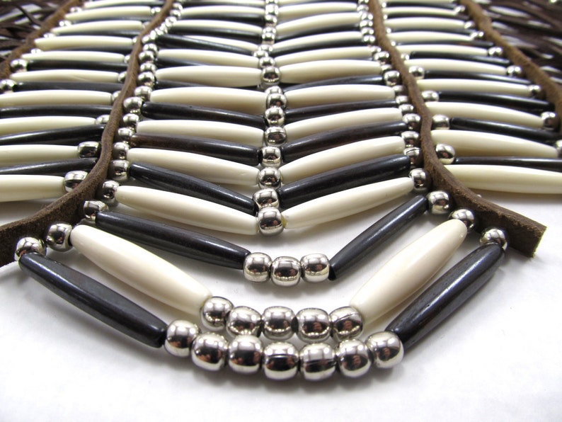 Regalia Hairpipe Choker Necklace Pow Wow Full Breastplate Native American Inspired Brown Bone Breastplate