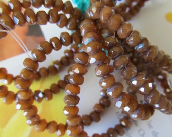 Faceted Czech Glass Bead, Brown Glass Rondelle, Rust Pressed Beads, Faceted Rondelle, Round Czech Glass Bead, 1 Str