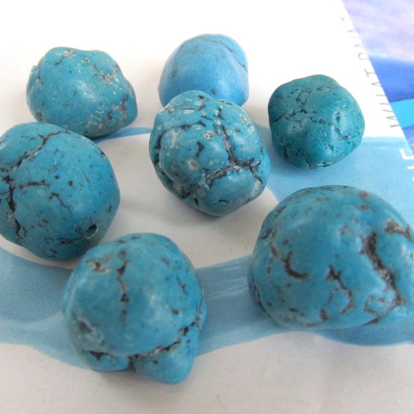 Blue Howlite Chunk, Turquoise Pendants, Turquoise Magnesite Nuggets, Blue Freeform Beads