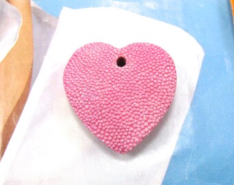 Pink Leather Pendant, Hambabalud Wood Heart Pendant, Wood and Leather Heart Focal, Handmade Leather Heart, Love Symbol Pendant