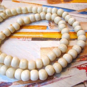 Round Bone Bead, Bone Mala Bead, Wide Stringing Hole, 6mm, Beige Bone Beads, Carved Buffalo Bone, Tribal Bead, 80 Pc