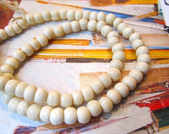 Round Bone Bead, Bone Mala Bead, Wide Stringing Hole, 6mm, Beige Bone Beads, Carved Buffalo Bone, Tribal Bead, 80 Pc