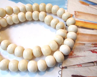 Mala Beads, Tea Stained Bone, Beige Carved Buffalo Bone, Ethnic Beads, 10mm, Beige, Wide Stringing Hole, 50 Pcs