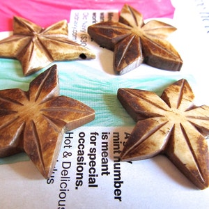 Bone Star Pendants, Antiqued Bone Charms, Celestial Symbol, Brown Star Dangle, Handcarved in Indonesia, Tea Stained image 1