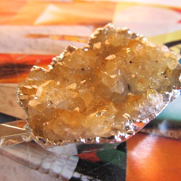 Citrine Pendant, Druzy Cluster, Yellow Crystal, November Birthstone, Raw Agate Gemstone, 3rd Chakra, Electroplated