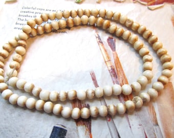 Bone Beads, Tea Stained, Mala Buffalo Bone Beads, 4mm, Tribal Beads, 1 Strand