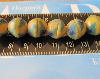 African Trade Glass Beads, Wide hole, Multi color recycled glass, Tribal bead, Old glass bead, 9 Pcs