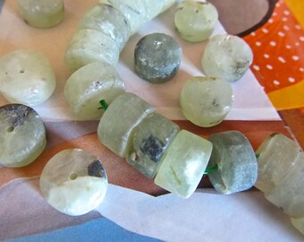 Prehnite Rondelles, Green Prehnite Wheel Beads, Matte Green Gemstone, Heishi Discs, 6 Pcs