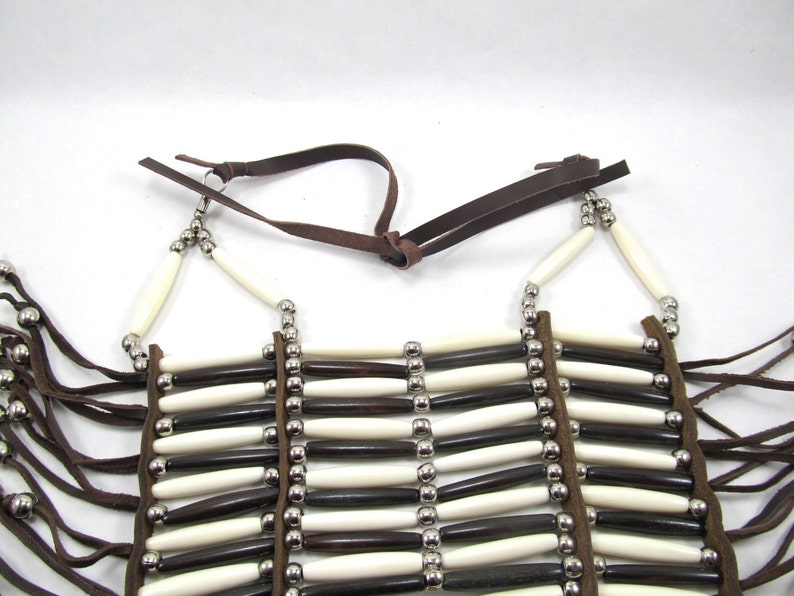 Regalia Hairpipe Choker Necklace Pow Wow Full Breastplate Native American Inspired Brown Bone Breastplate