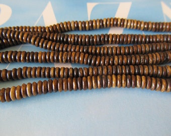 Thin Brown Washers, Brown Bone Discs, Spacer Beads, Tribal Bone Heishi, 15"