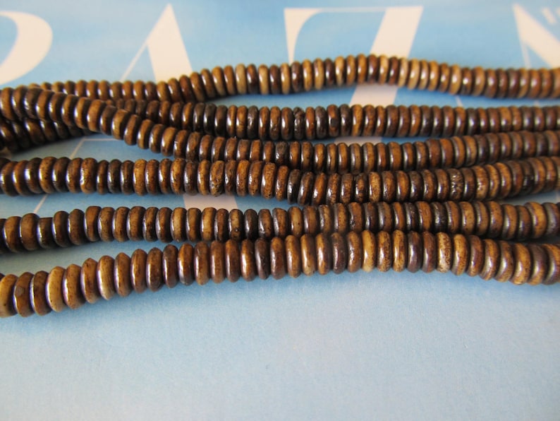 Thin Brown Washers, Brown Bone Discs, Spacer Beads, Tribal Bone Heishi, 15 image 1