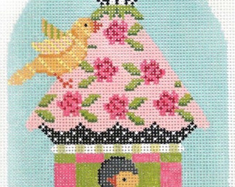 Needlepoint Handpainted Kelly Clark Spring Posies Birdhouse 4x6