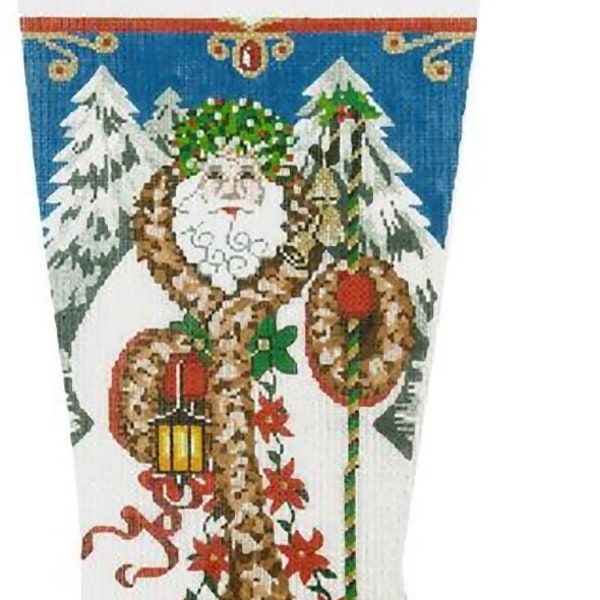 Needlepoint HandPainted Lee Christmas Stocking Elegant Santa 23"