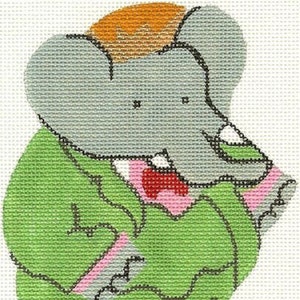 Needlepoint Handpainted Christmas Babar Ornament Silver Needle 4x7