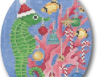 Needlepoint Handpainted Christmas CBK Seahorse Decorating Tree 4x5