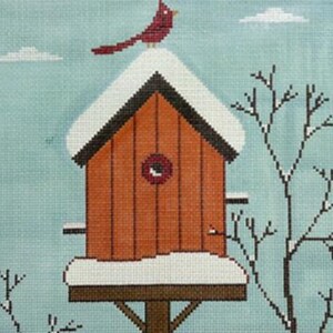Needlepoint Handpainted Cooper Oaks Winter Birdhouse 10x12