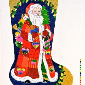 Needlepoint Handpainted Lee Christmas Stocking Heart Santa 23"