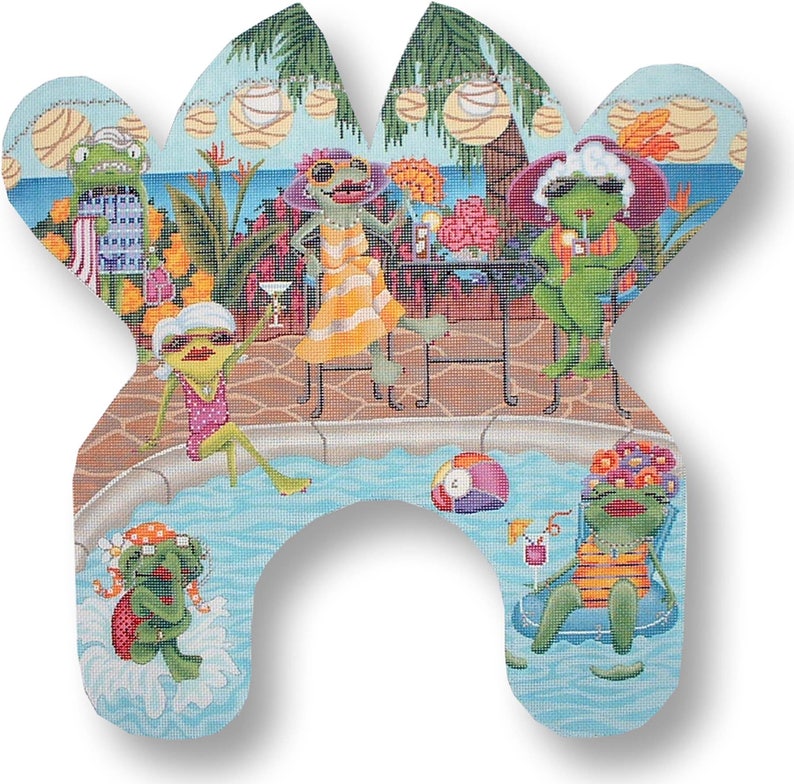 Needlepoint Handpainted Frog CBK Retirement Frog 14x14 free Etsy