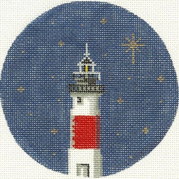 Needlepoint Handpainted Christmas Silver Needle Lighthouse 4.25" -Free US Shipping!!!