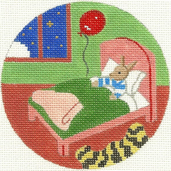 Needlepoint Handpainted Goodnight Moon Bunny in Bed