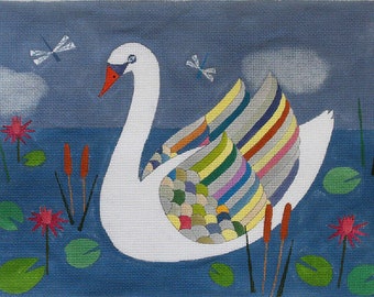 Needlepoint Handpainted Julie Mar Colorful Swan 12x9