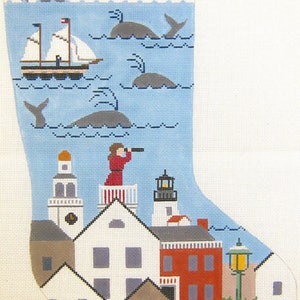 HandPainted Needlepoint Christmas Stocking Nantucket Lady Silver Needle