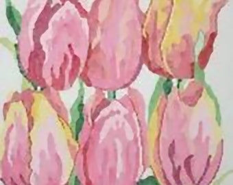 Needlepoint Handpainted Jean Smith Dancing Tulips 14x14