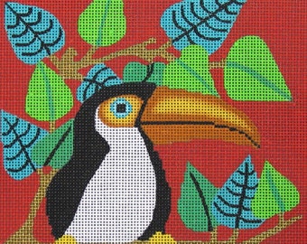 Needlepoint pintado a mano Amanda Lawford Tucán 8x8