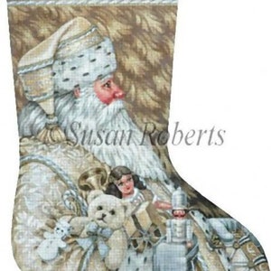 Needlepoint Handpainted Liz Goodrick Dillon Christmas Stocking Classic Santa 21"