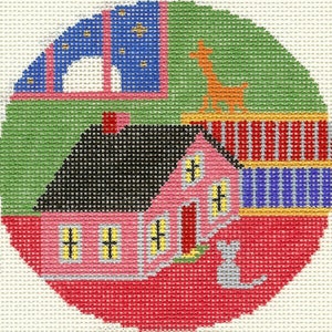 Needlepoint Handpainted Goodnight Moon Toy House and Mouse 4.25"