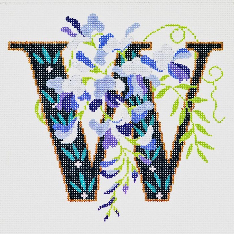 Needlepoint Handpainted Canvas LEES Initial LETTER W Wisteria Etsy