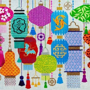 Needlepoint Handpainted JP Needlepoint Chinese Lanterns 14x12