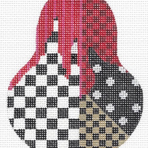 Handpainted Needlepoint Kelly Clark Pear Black and White Patterned Madness