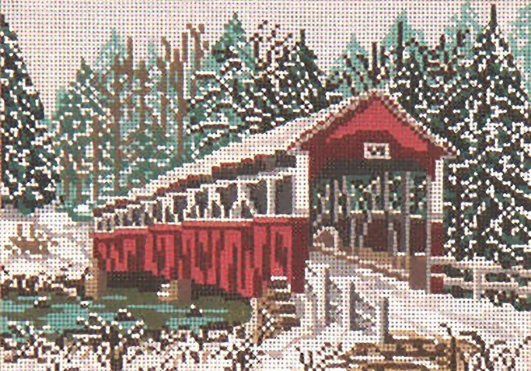 Needlepoint Handpainted Needle Crossings Covered Bridge Barronvale PA ...
