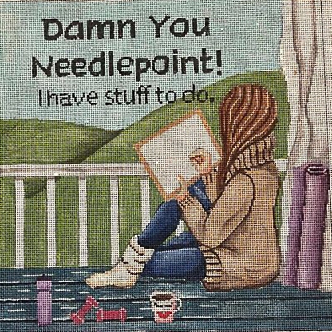 Needlepoint Handpainted Gayla Elliot Damn You Needlepoint Etsy